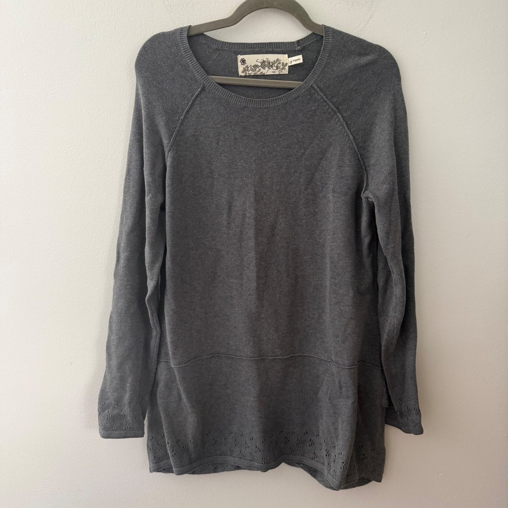 Aventura‎ Gray Organic Cotton Cashmere Blend Pointelle Hem Sweater Womens Large